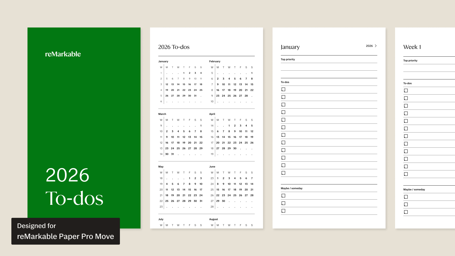 2026 To-do workbook for reMarkable Paper Pro Move