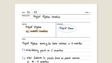 Meeting index for reMarkable tablet with filled in content