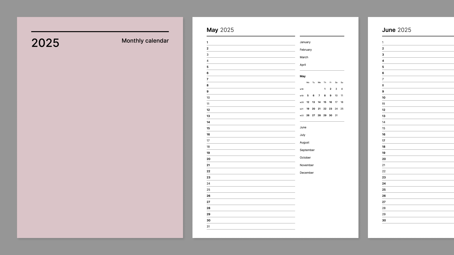 Monthly 2025 calendar from Giuseppe Farina for reMarkable tablet