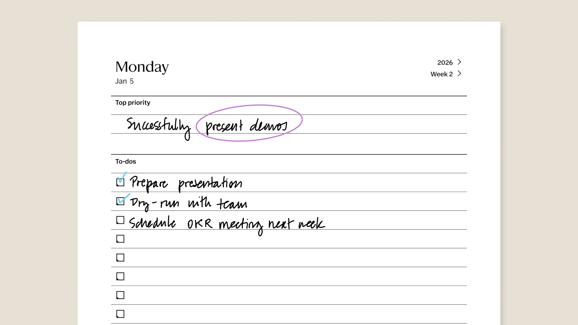 2026 To-do workbook for reMarkable paper tablets