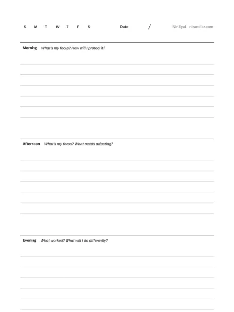 Focus tracker template from Nir Eyal for reMarkable tablet