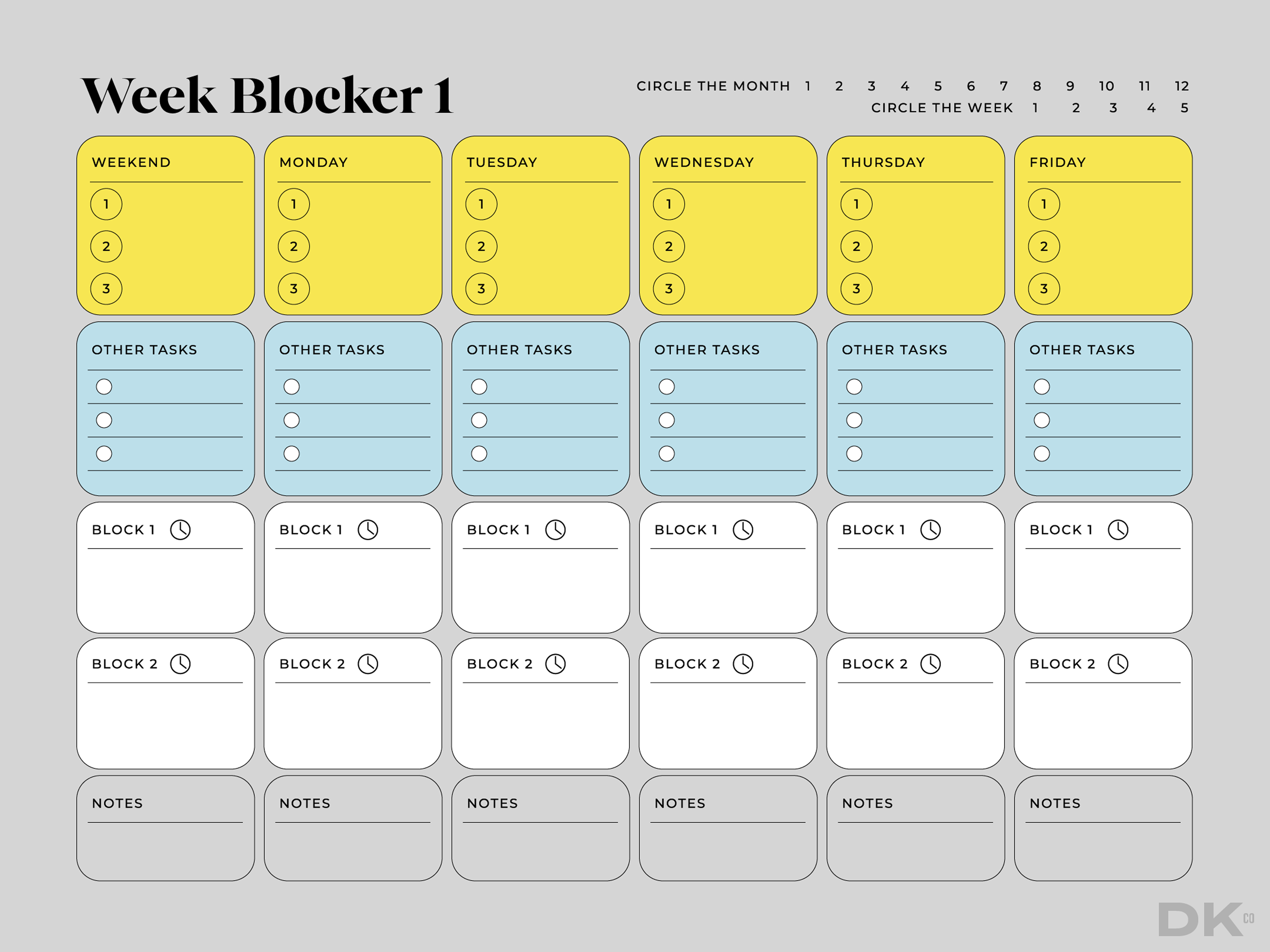 Week blocker (US) workbook for reMarkable tablet