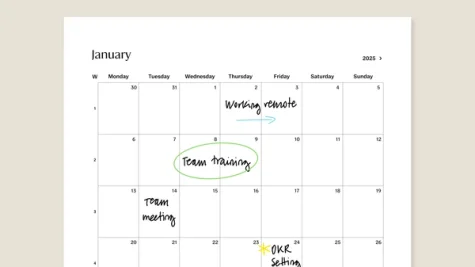2025 calendar for reMarkable tablet with filled in content