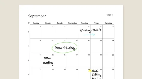 2025 calendar (US) for reMarkable tablet with filled in content