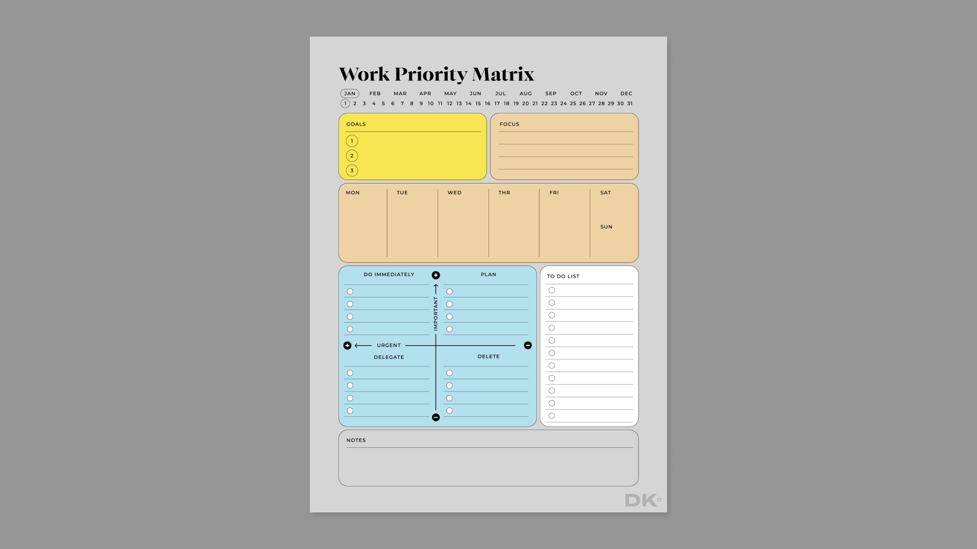Work priority matrix from DesignersKitCo for reMarkable tablet