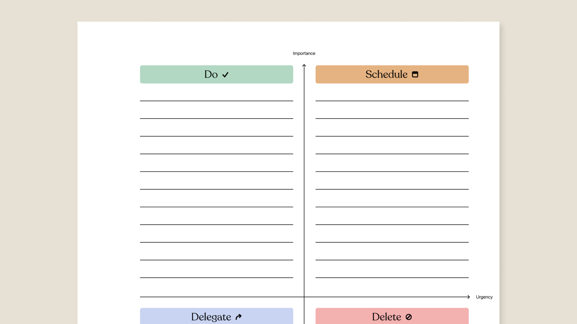 Eisenhower workbook from Tiimo for reMarkable paper tablets
