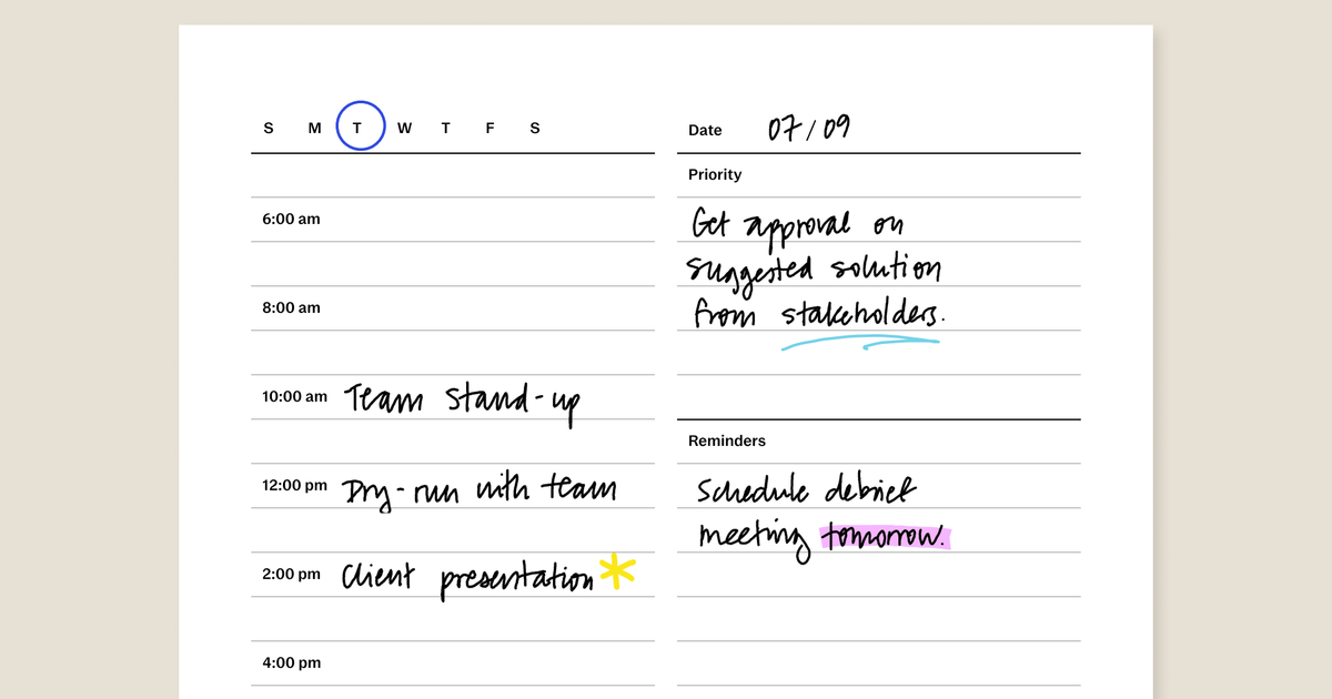 Daily planner template reMarkable Methods reMarkable Methods