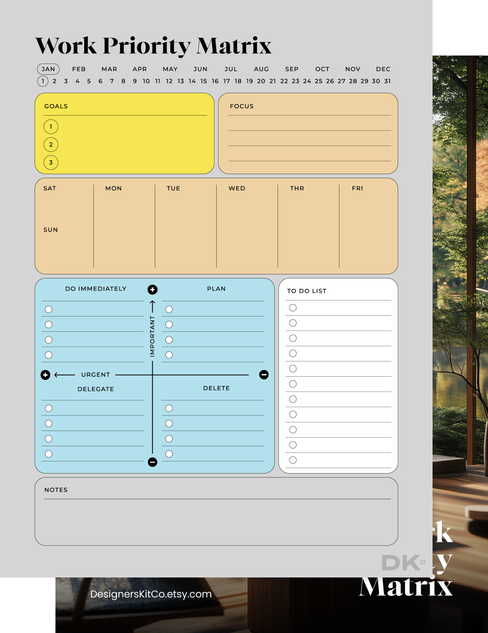 Work priority matrix (US) from DesignersKitCo for reMarkable tablet