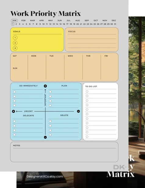 Work priority matrix (US) from DesignersKitCo for reMarkable tablet