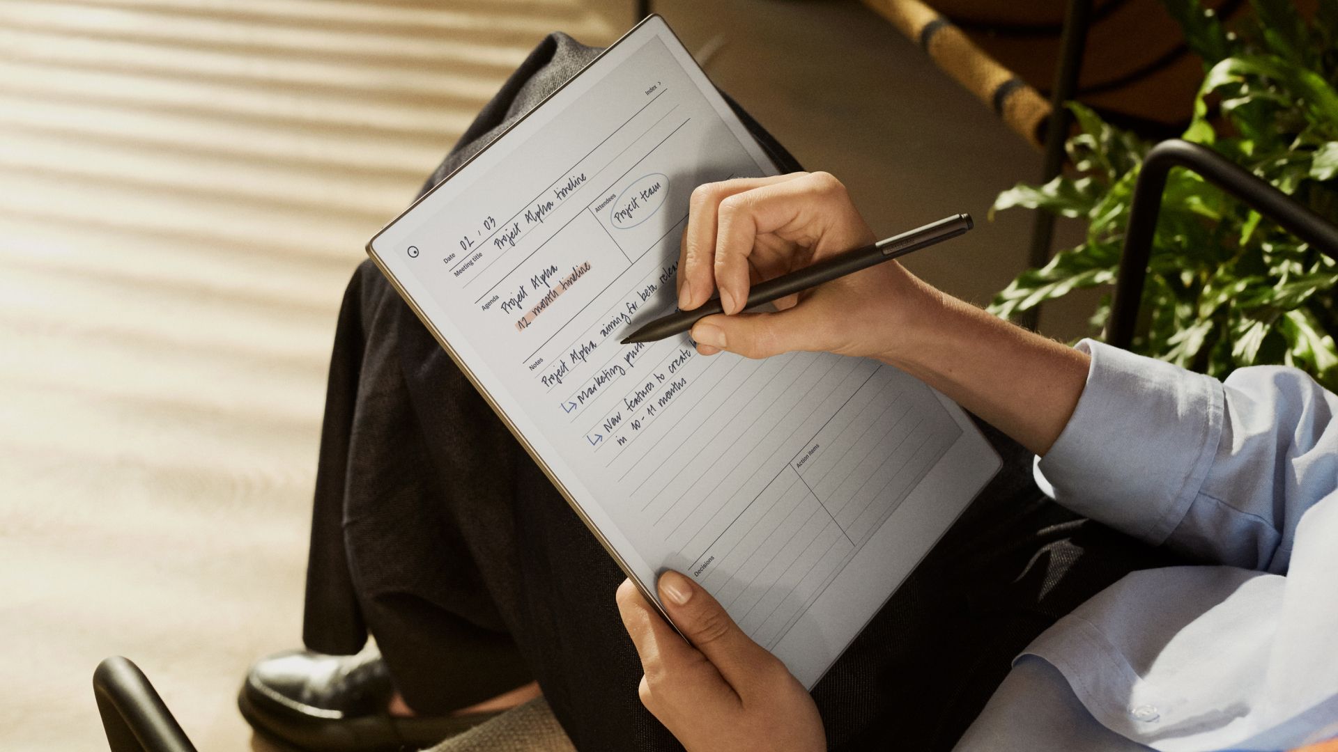 Meeting index in use on a reMarkable Paper Pro