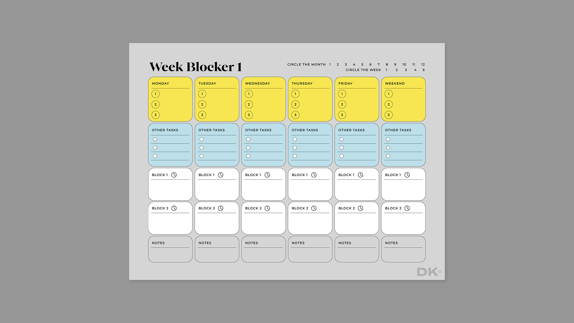 Week blocker workbook for reMarkable tablet