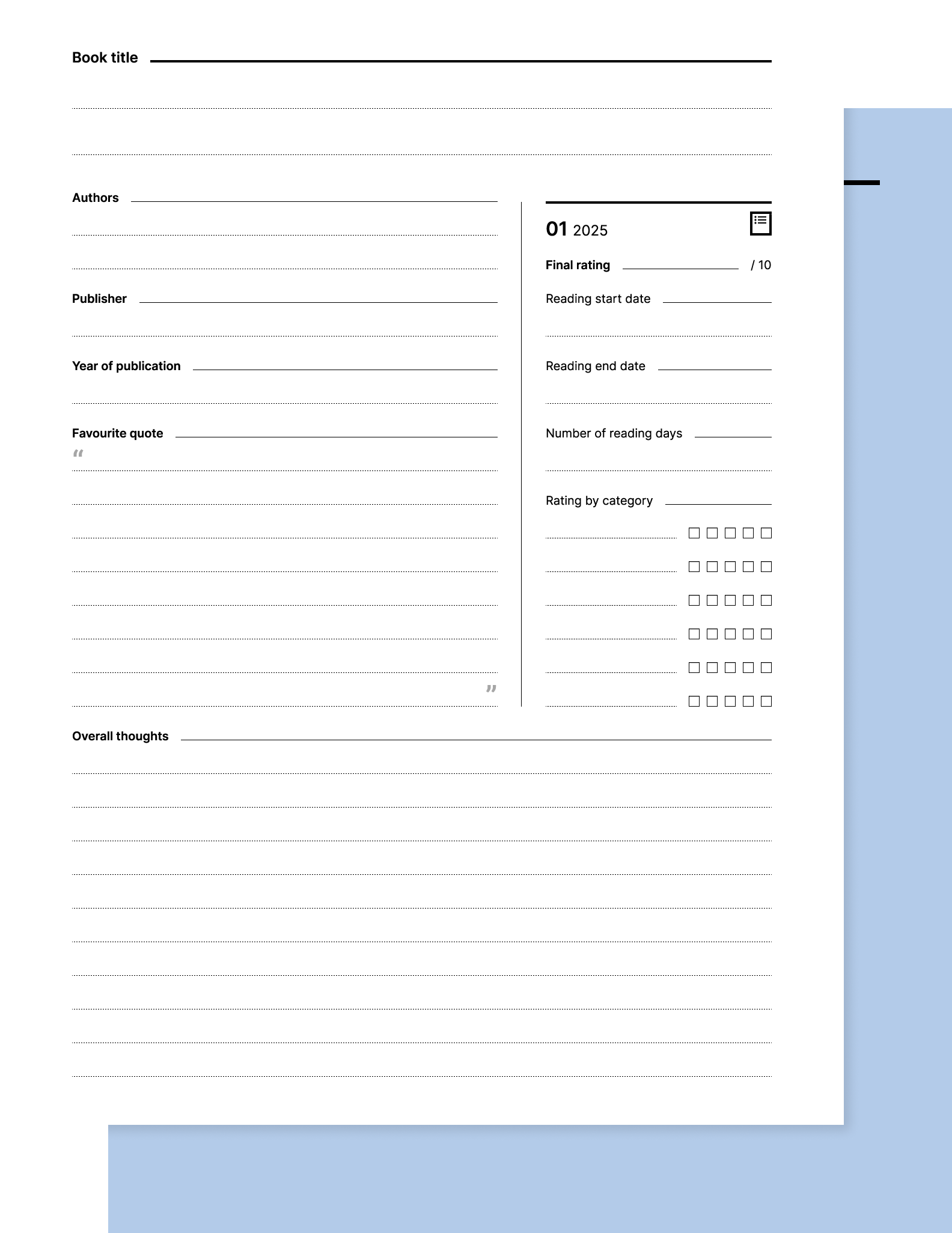 My book list workbook from Giuseppe Farina for reMarkable tablet