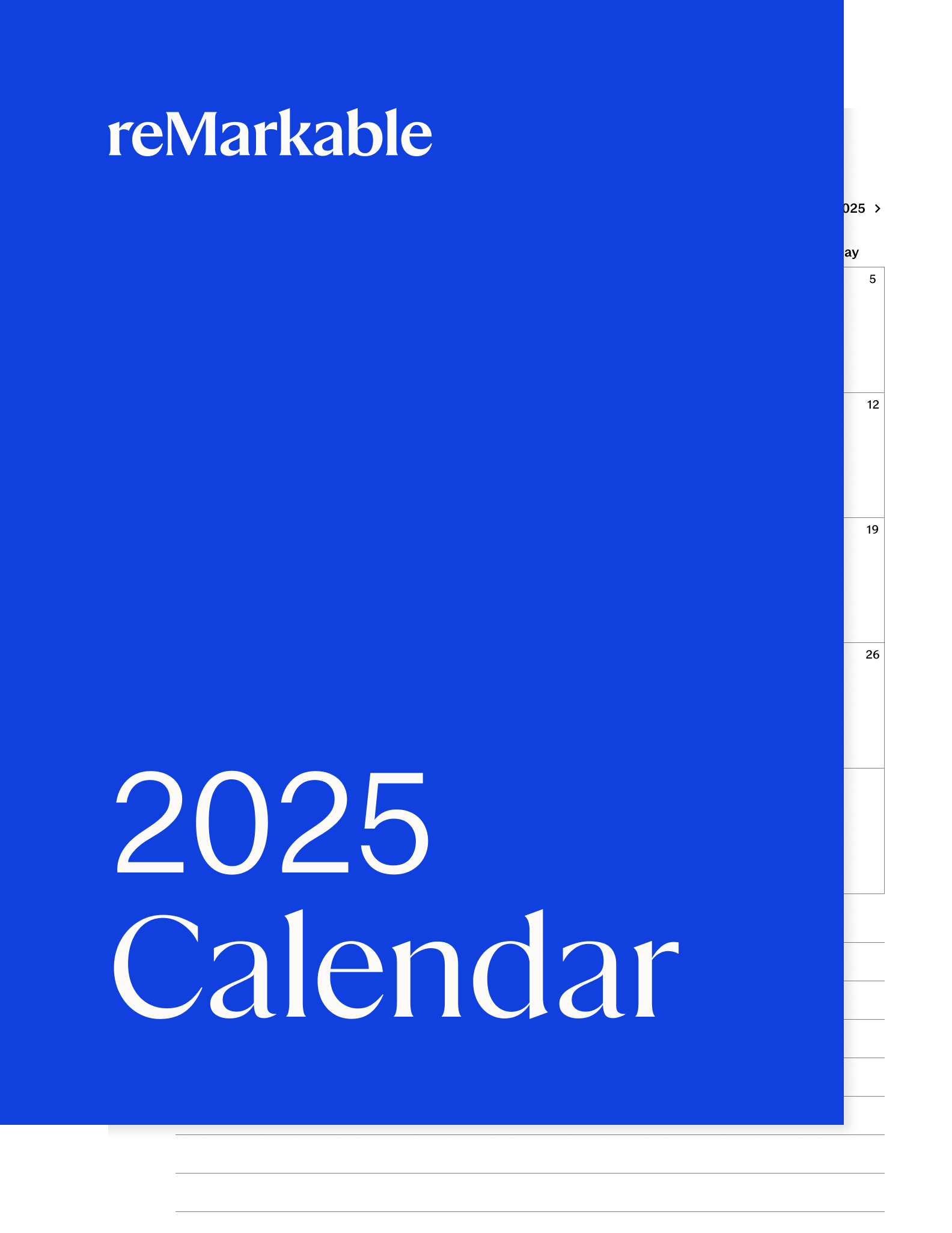 2025 calendar for reMarkable tablet