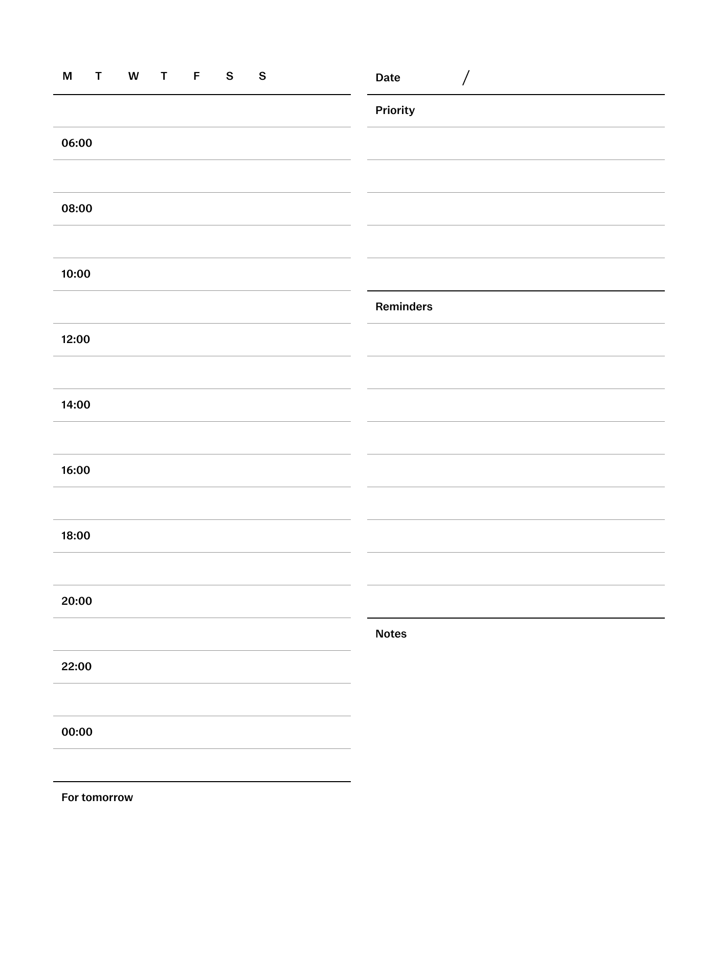 Daily planner template for reMarkable tablet