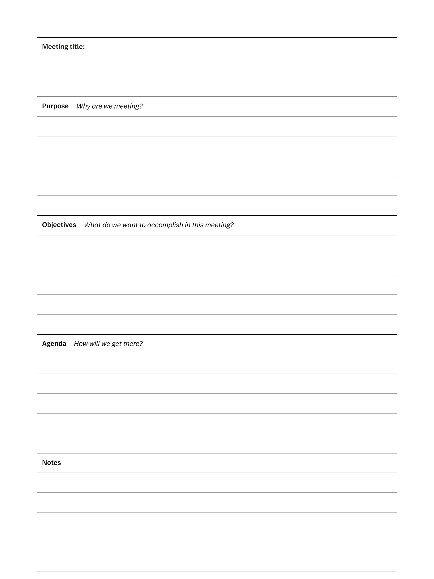 Meeting outcomes template for reMarkable paper tablet