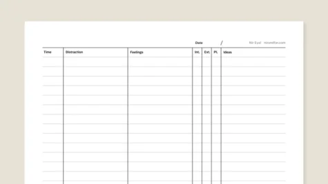Distraction tracker template from Nir Eyal for reMarkable tablet