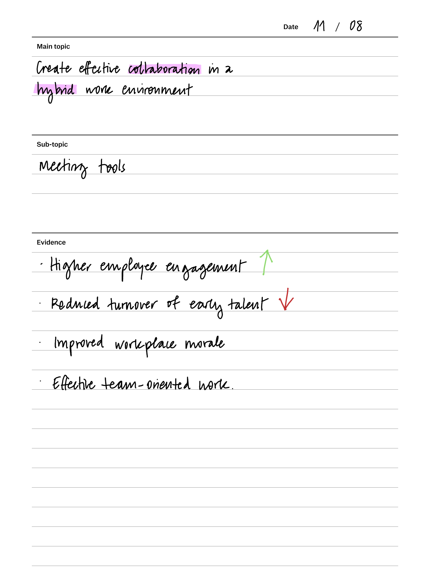 Outline method template for reMarkable tablet with filled in content