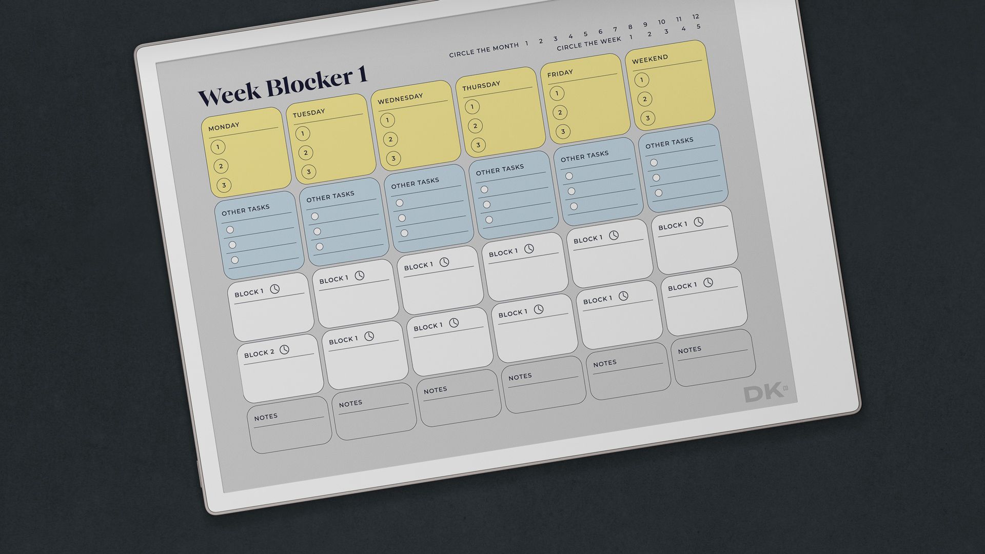 Week blocker workbook for reMarkable tablet
