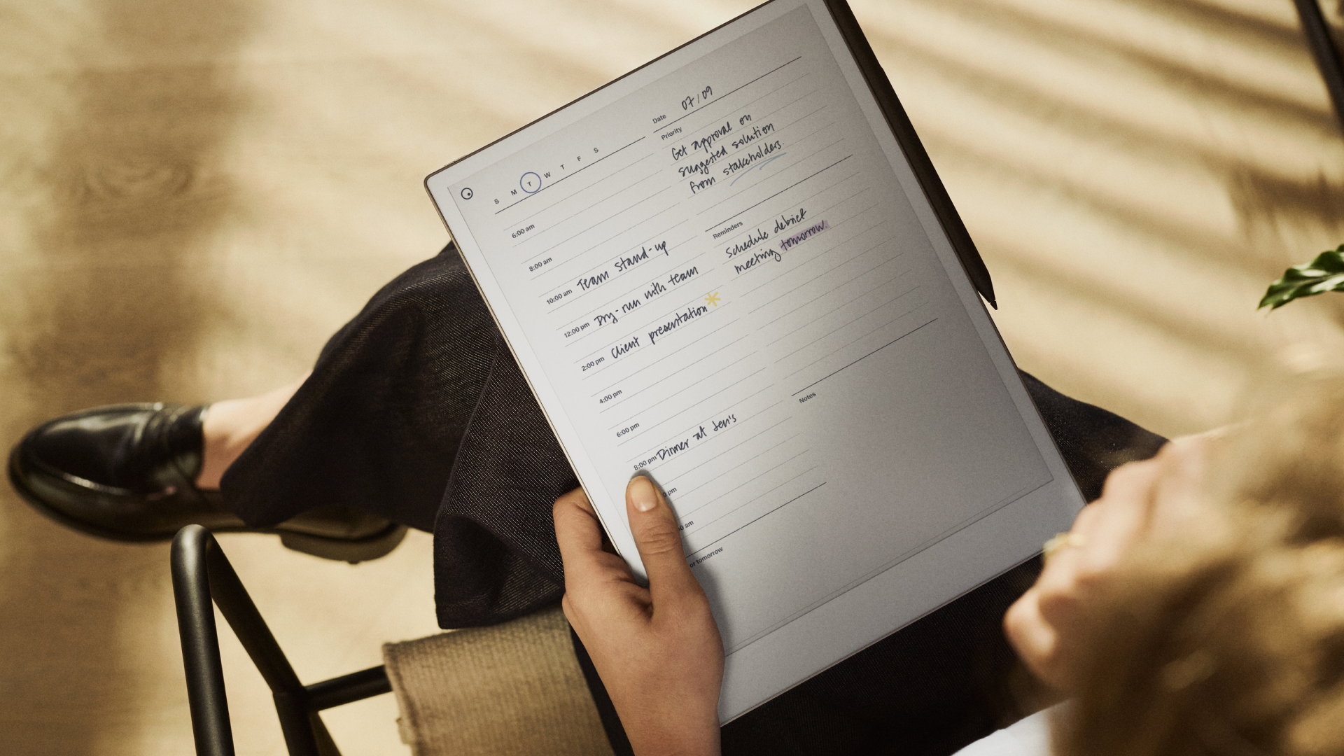 Daily planner (US) template in use on a reMarkable Paper Pro