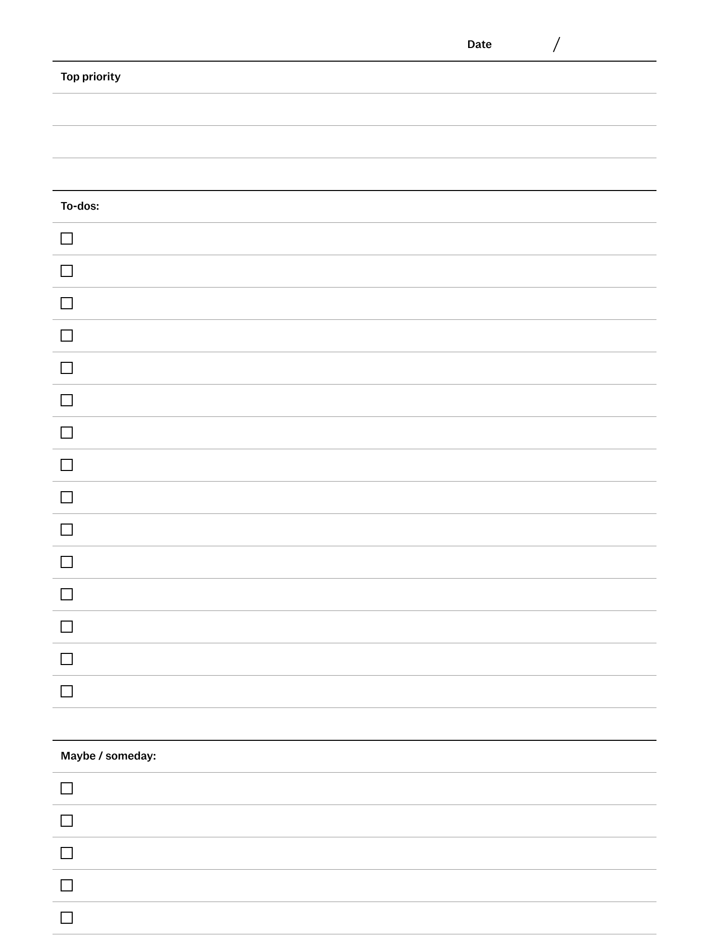 Daily to-dos template for reMarkable