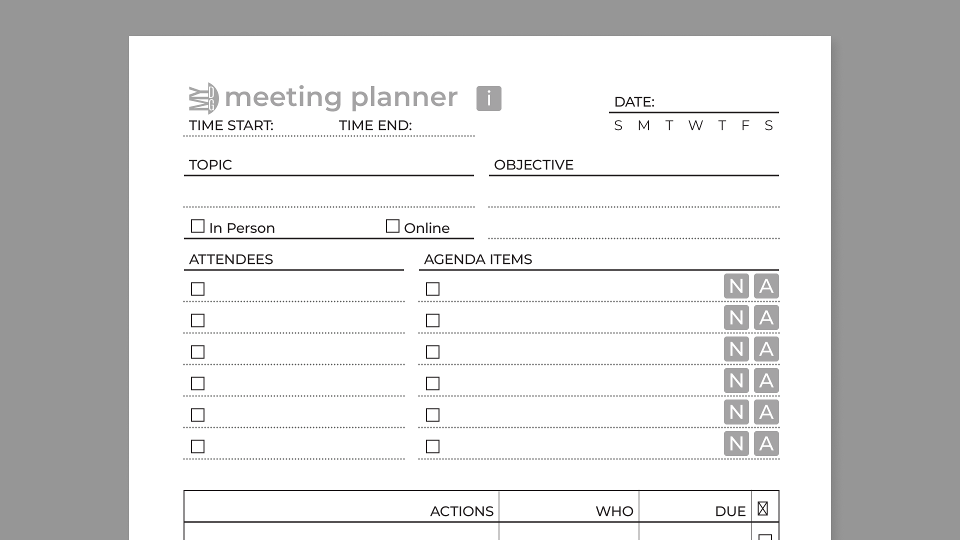 Meeting planner from My Deep Guide for the reMarkable tablet