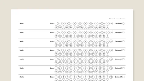 Daily habit tracker template from Nir Eyal for reMarkable tablet