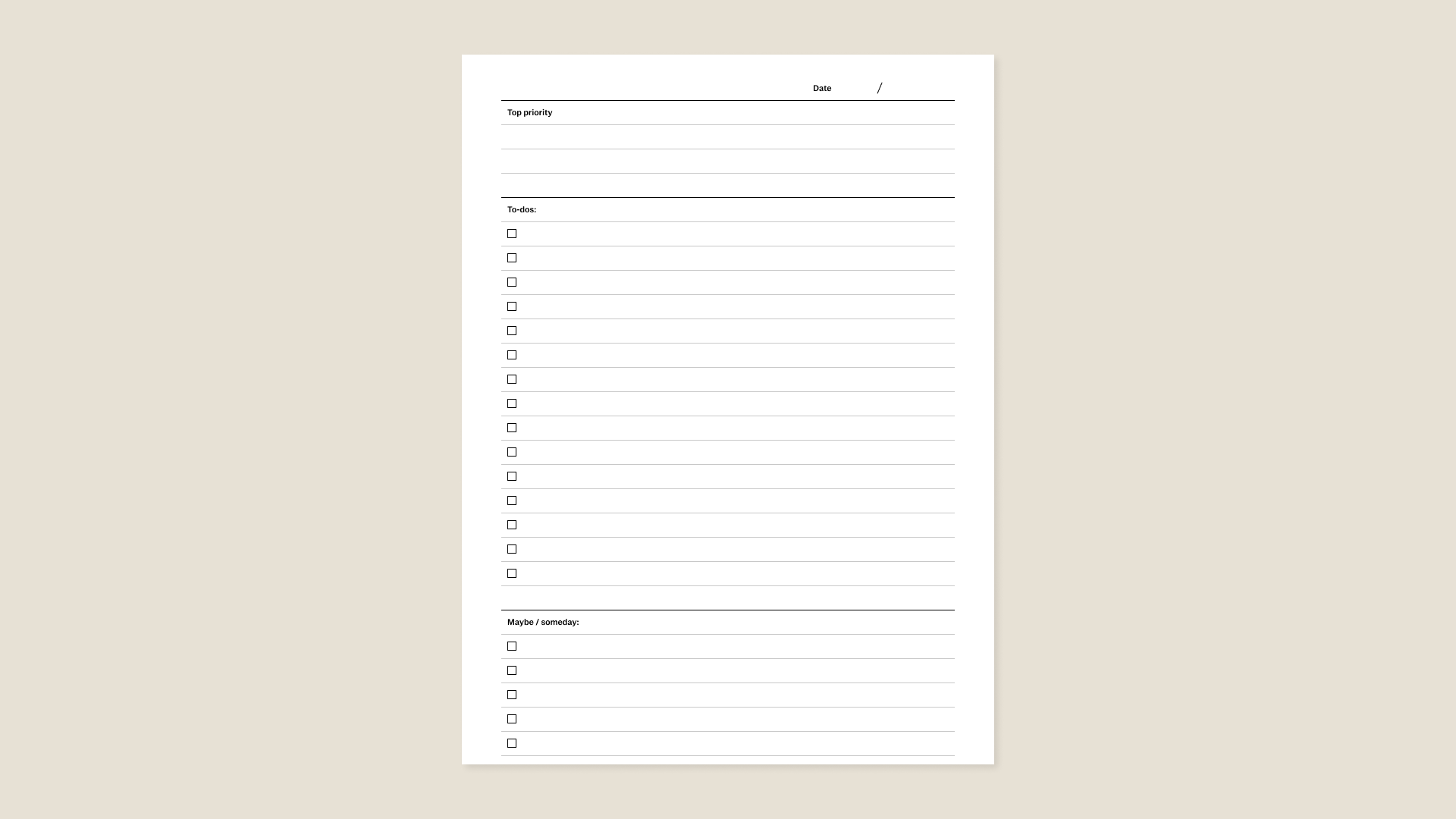 Daily to-dos template for reMarkable