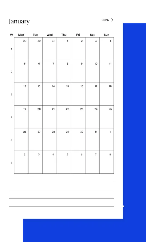 2026 Calendar workbook for reMarkable Paper Pro Move