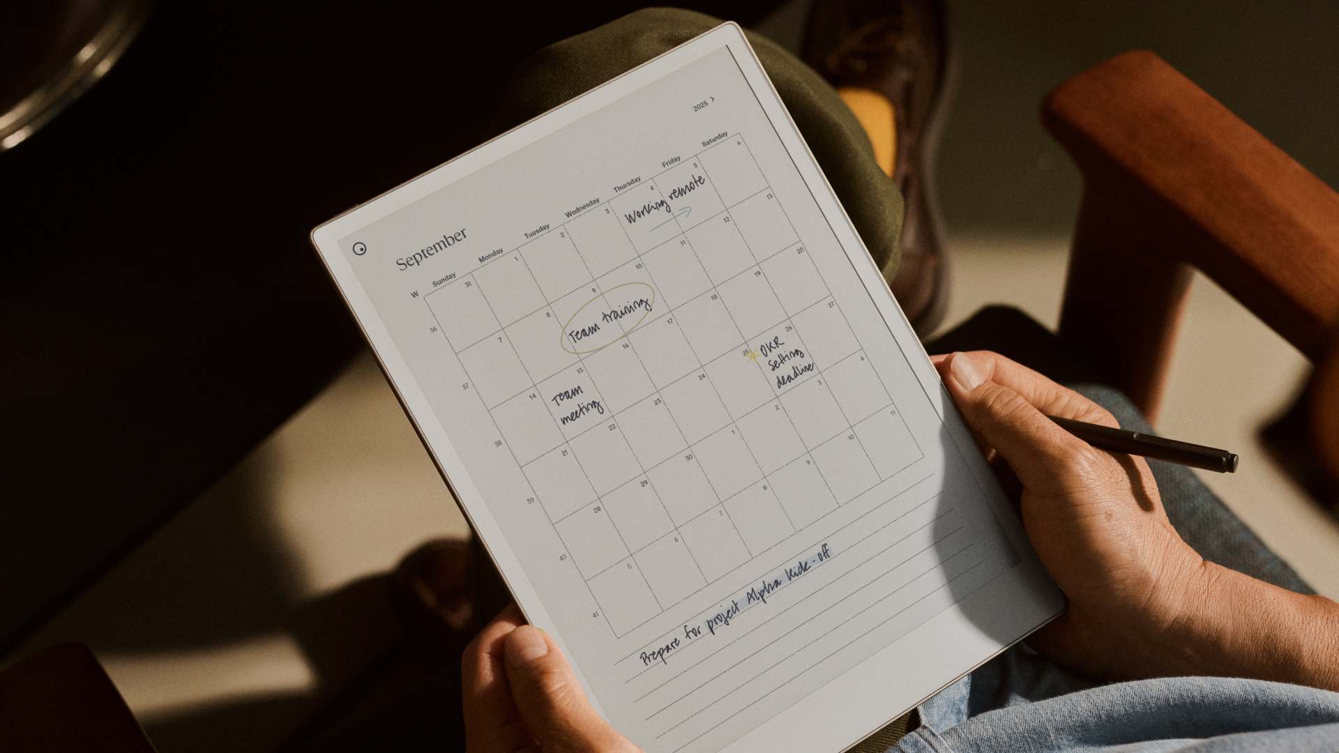 2025 calendar (US) in use on reMarkable Paper Pro