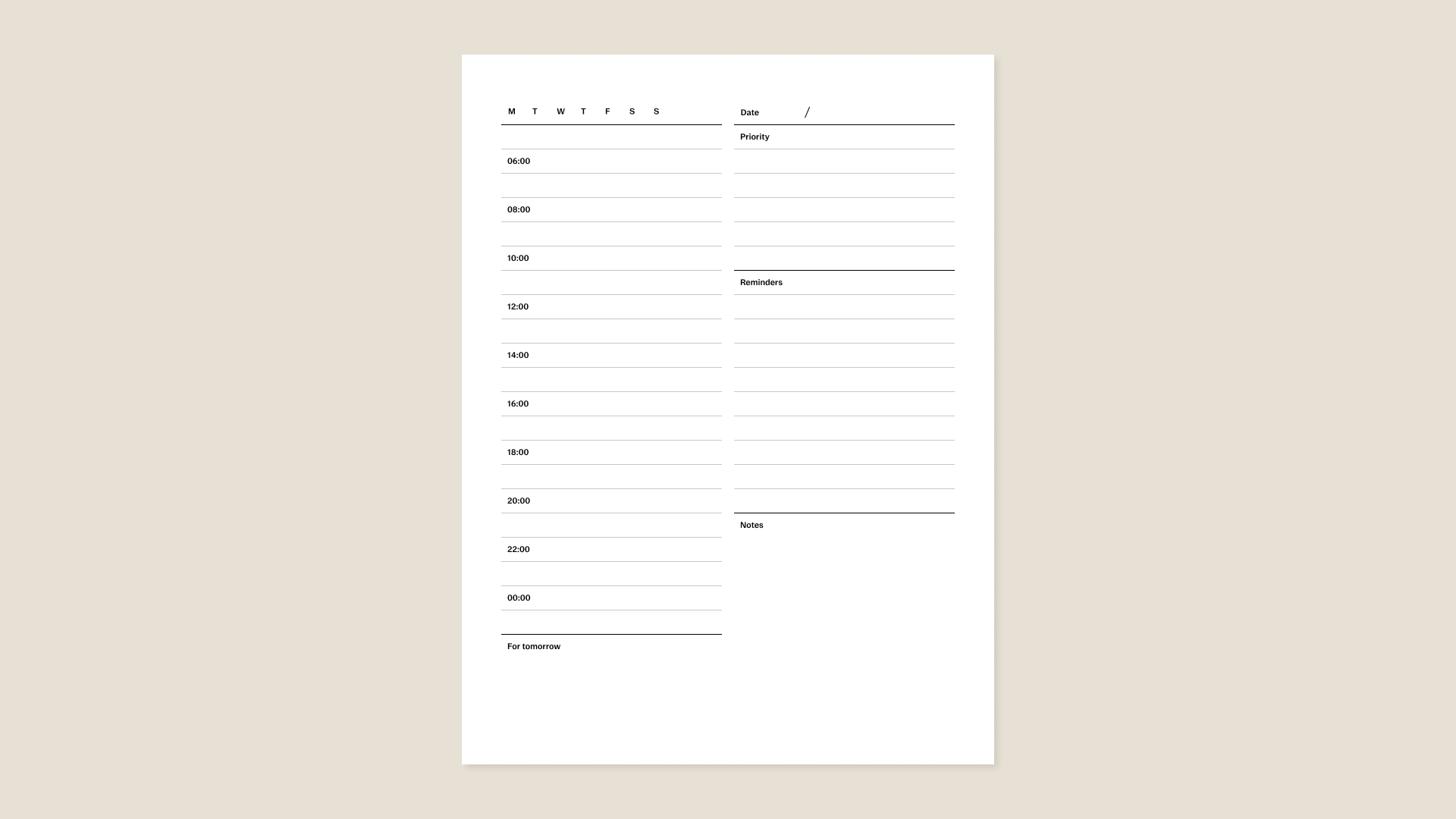 Daily planner template for reMarkable tablet