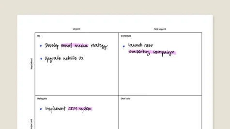 Impact-effort template for reMarkable tablet with filled in content