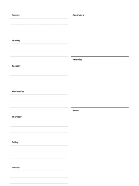 Weekly planner template (US) for reMarkable tablet