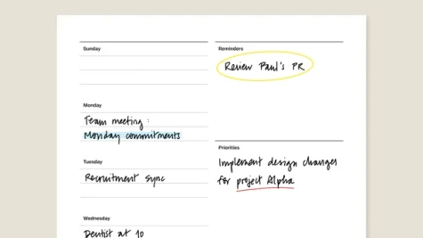 Weekly planner template (US) for reMarkable tablet with filled in content