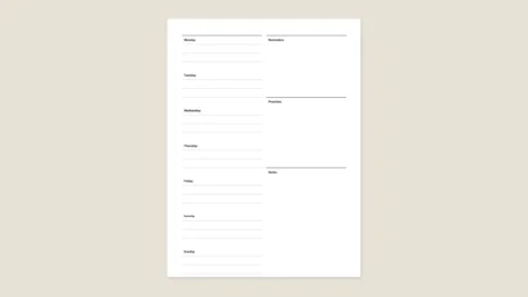 Weekly planner template for reMarkable tablet