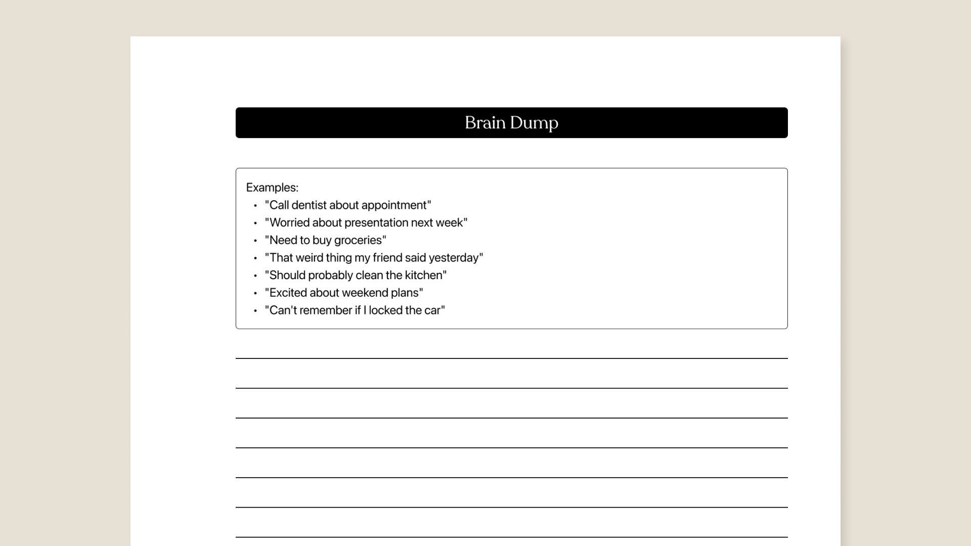 Brain Dump workbook from Tiimo for reMarkable paper tablets