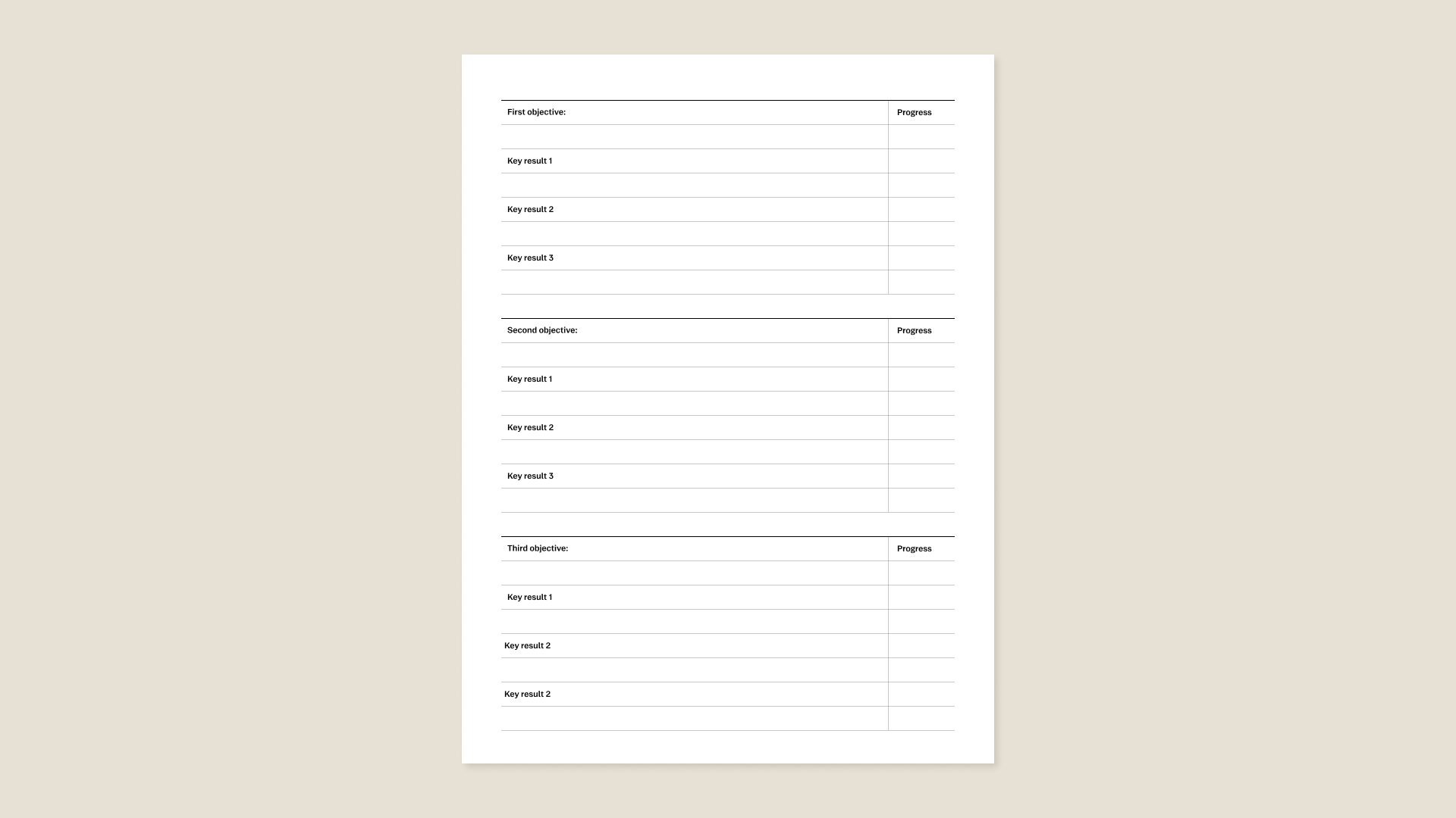 OKR layout template for reMarkable
