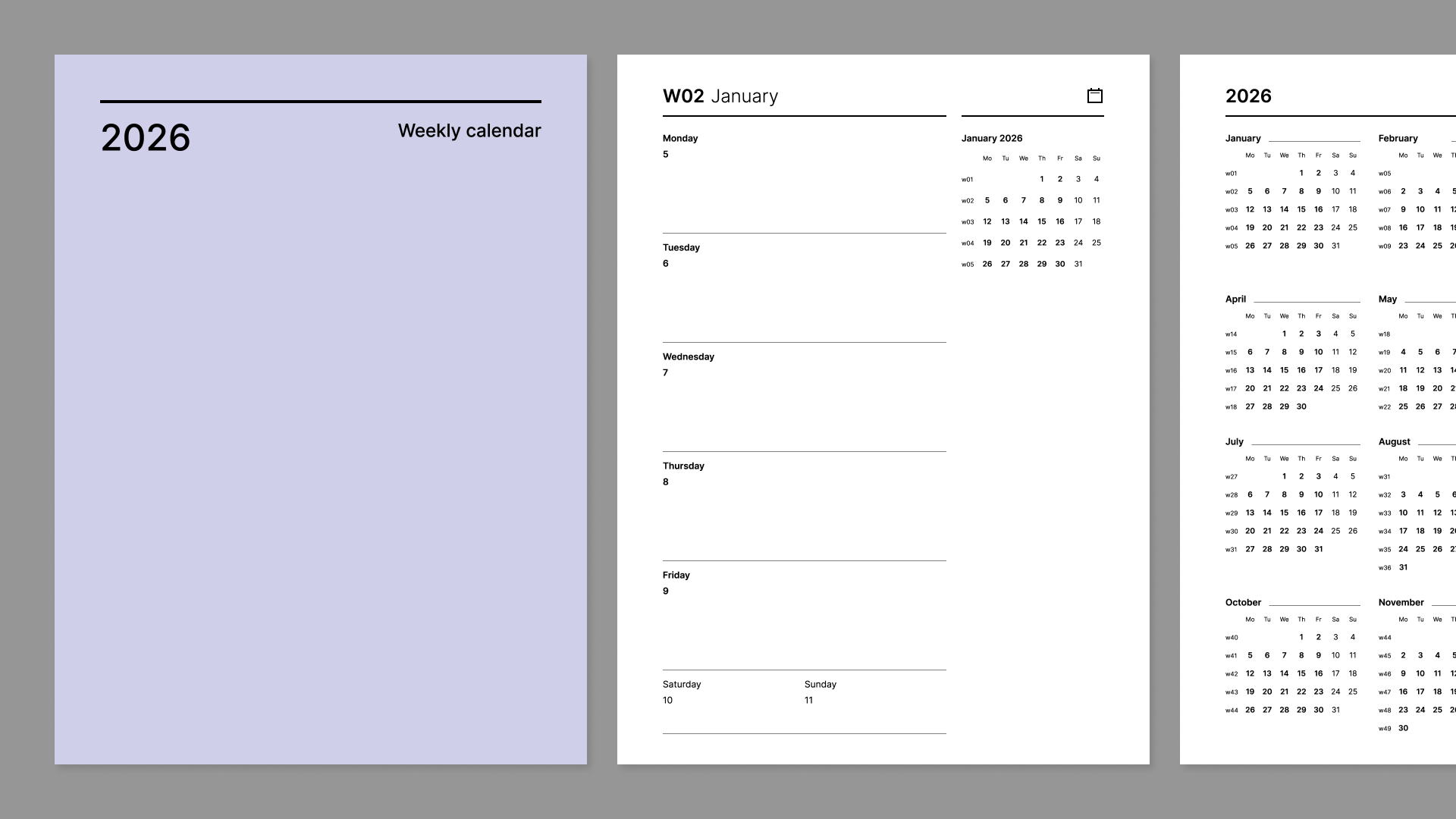Weekly 2026 calendar from Giuseppe Farina for reMarkable tablet