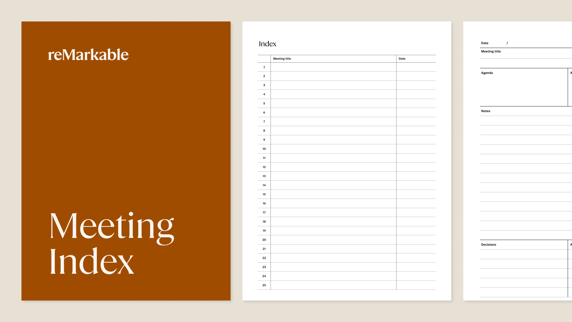 Meeting index for reMarkable tablet