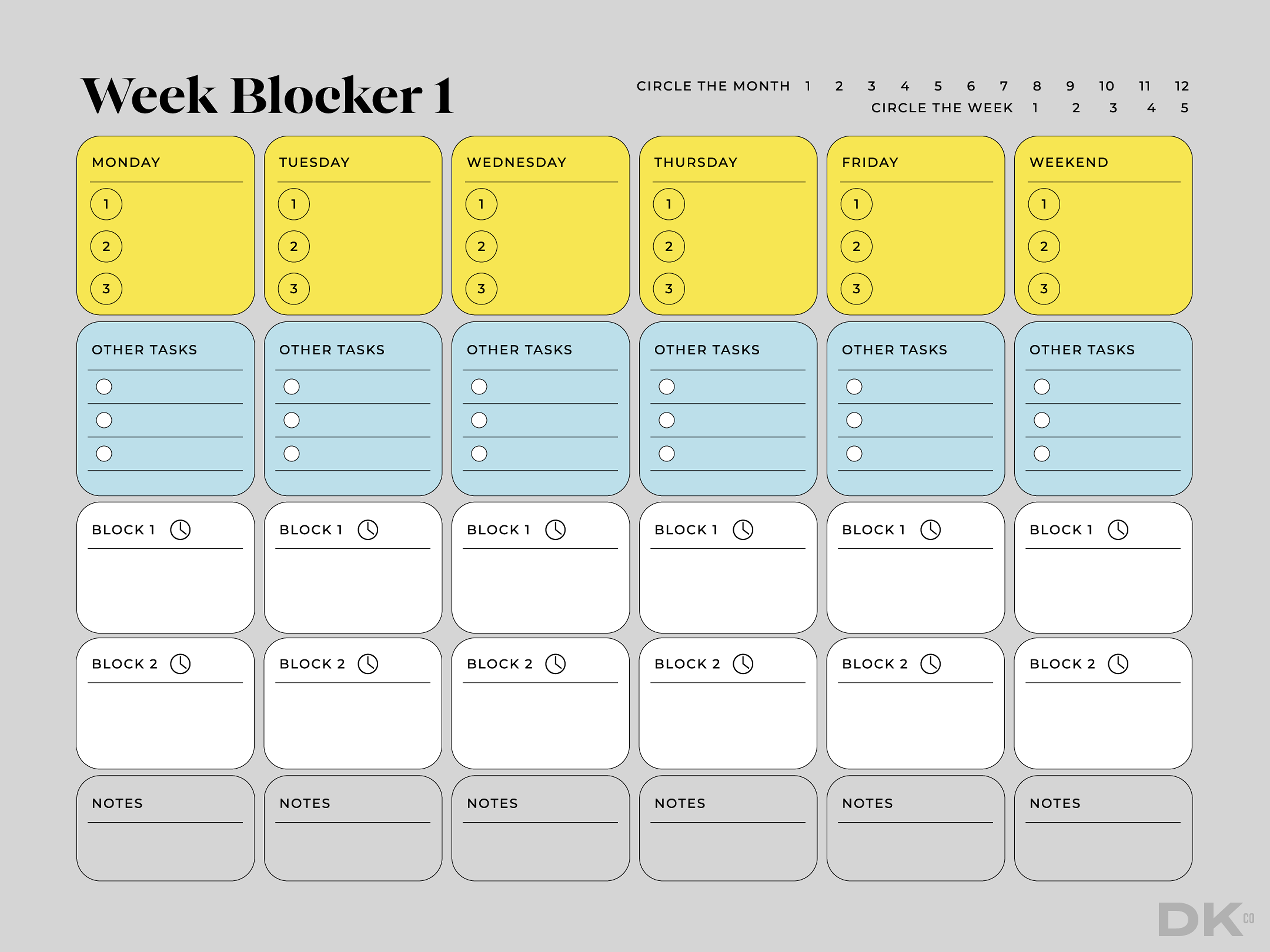 Week blocker workbook for reMarkable tablet