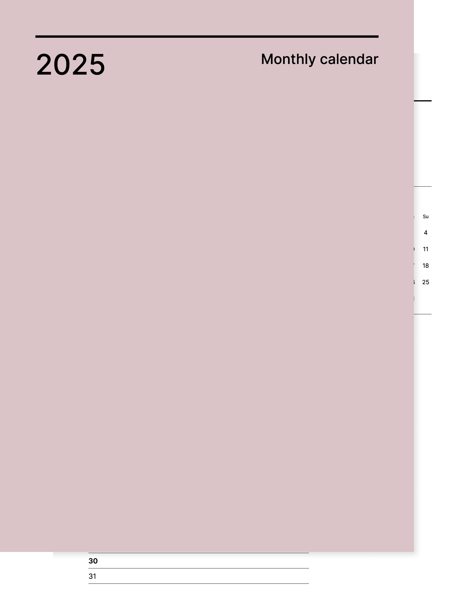 Monthly 2025 calendar from Giuseppe Farina for reMarkable tablet