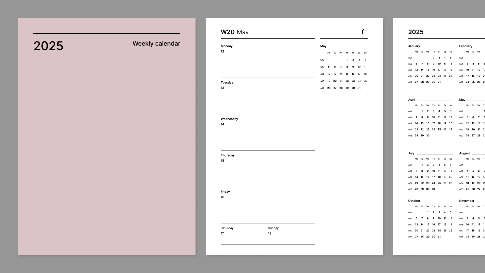 Weekly 2025 calendar from Giuseppe Farina for reMarkable tablet
