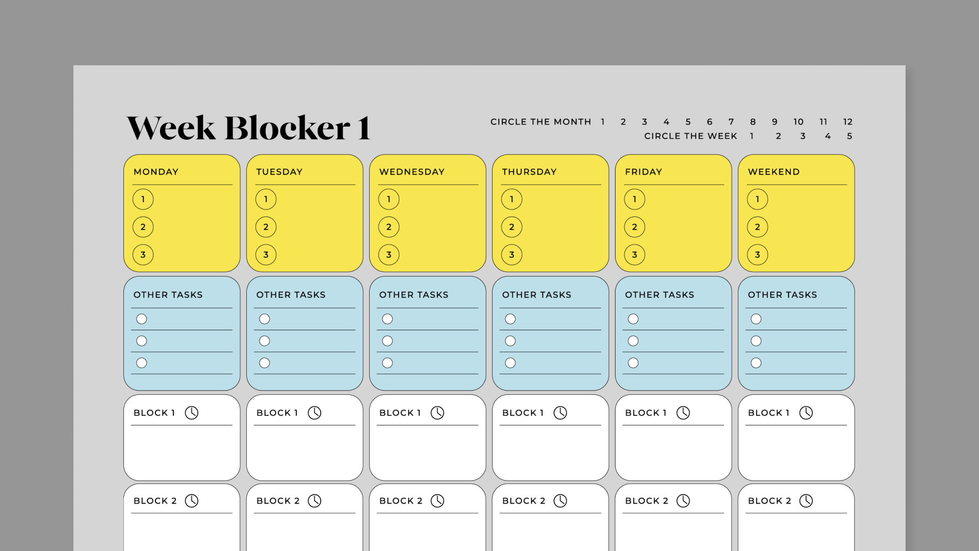 Week blocker workbook for reMarkable tablet