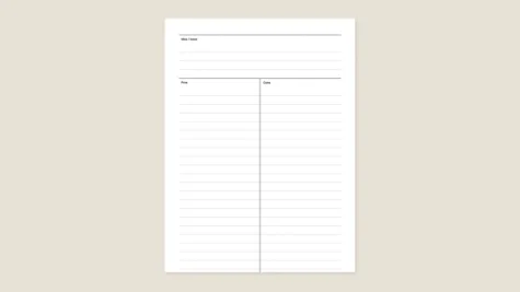 Pros/cons template for reMarkable tablet