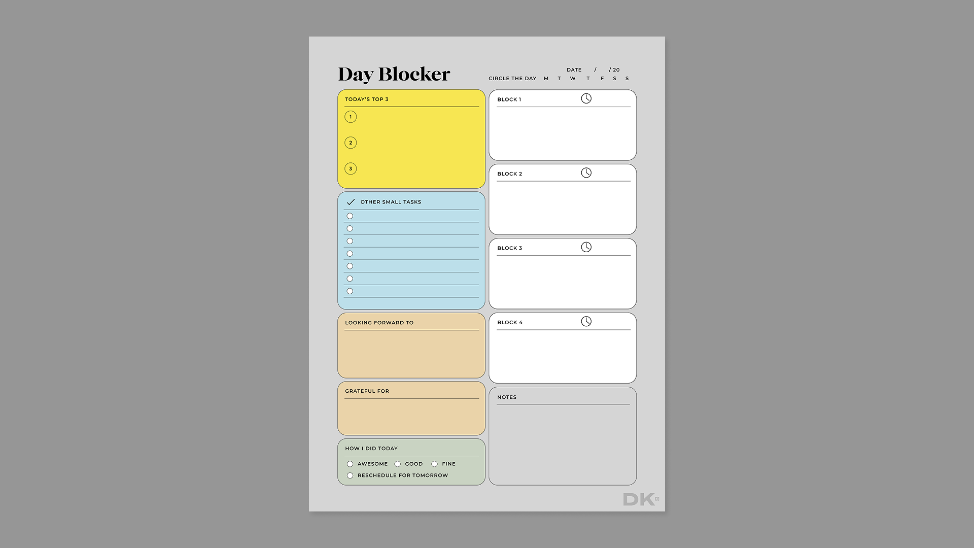 Day blocker workbook from DesignersKitCo for reMarkable tablet