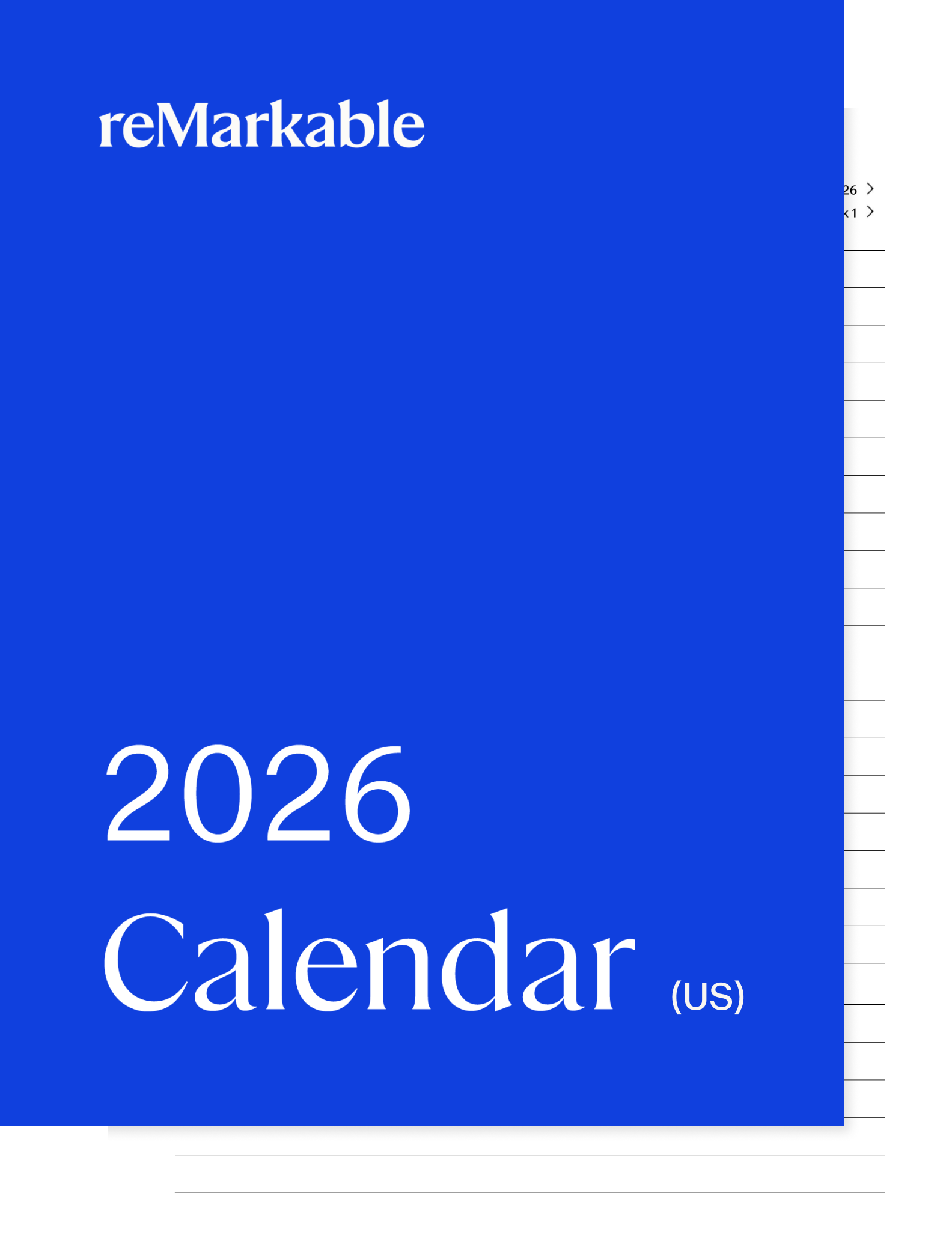 2026 Calendar (US) workbook for reMarkable Paper Tablets