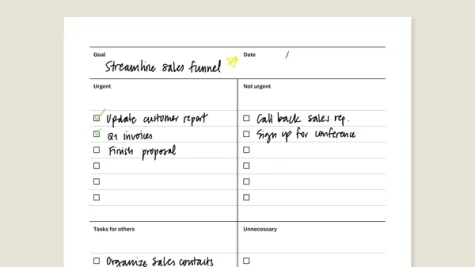 Task priority template with filled in content