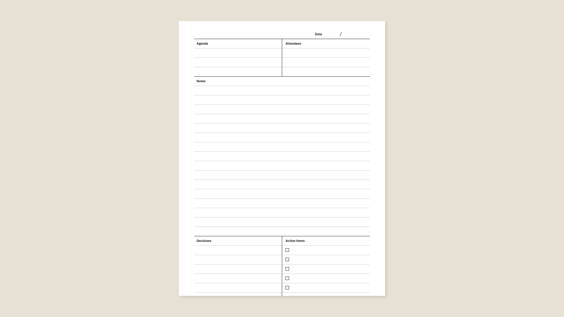 Meeting minutes template for reMarkable tablet