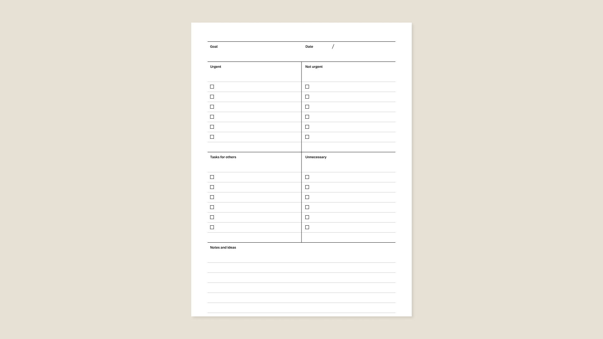 Task priority template