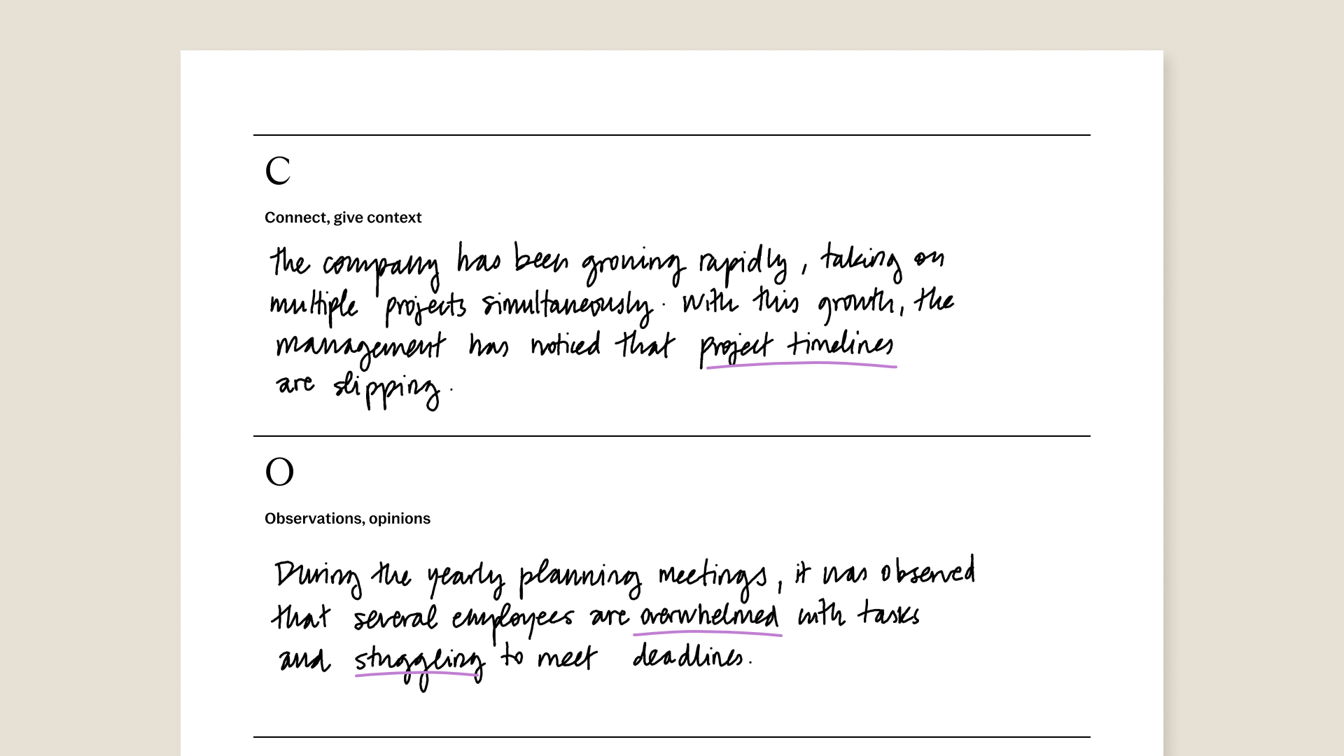 COIN model workbook for reMarkable tablet with filled in content