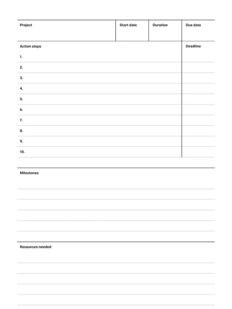 Project planning template for reMarkable